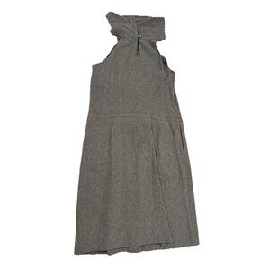 Chelsea Theodore Wool Blend Sheath Dress Charcoal Front Ruffle Sleeveless Size12